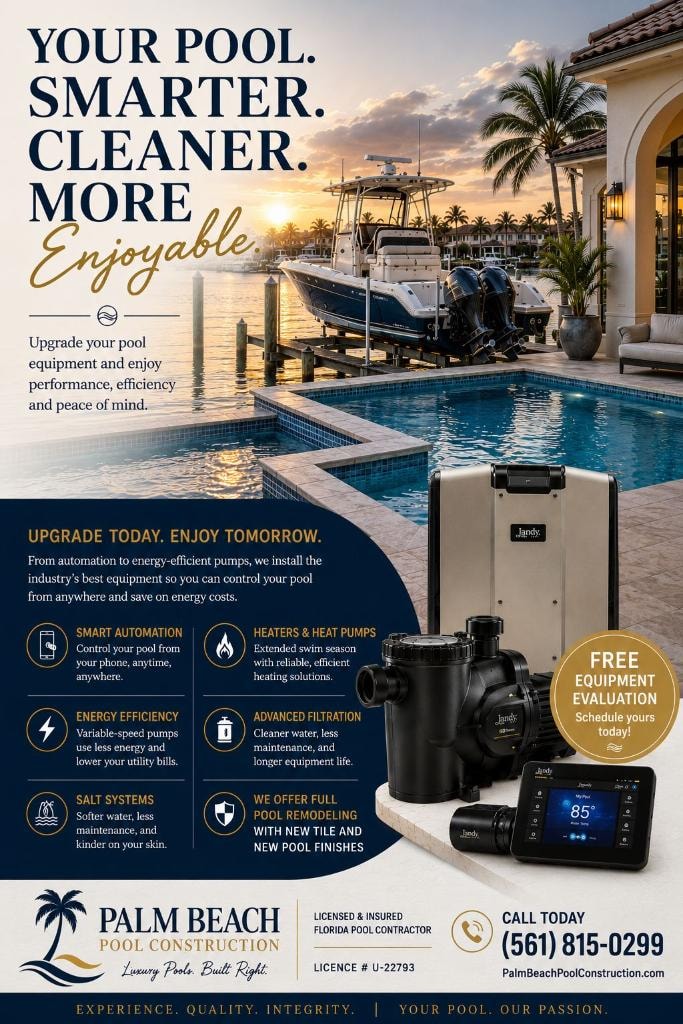Jandy pool equipment installation – smart Wi-Fi automation, energy-efficient pumps, LED lighting and pool heaters in Palm Beach County FL